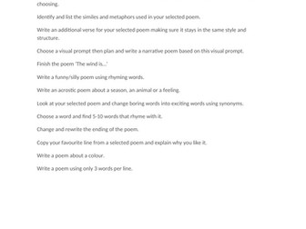 Poetry Fast Finisher Tasks or Homework Activities