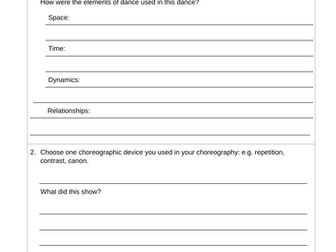 Year 6 Contemporary Dance Written Assessment