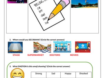 Year 1 Drama Written Assessment