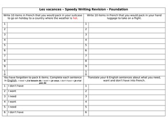 Les vacances speedy writing revision foundation