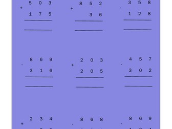 3 digit addition and subtraction - no crossing/regrouping