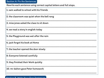 English SPaG Homework Bundle – Capital Letters, Commas in Lists & Sentence Types
