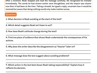 Year 9 Reading and Inference Bundle – Pre-GCSE Skills (Character, Setting & Decisions)