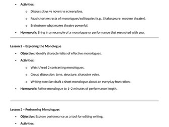 Scriptwriting and Playwrighting SOW