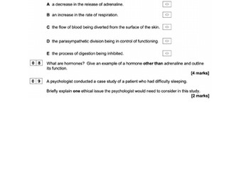 AQA A Level Psychology NEW SPEC - Biopsychology Past Paper Question Booklet