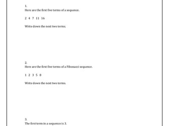 GCSE Maths – Sequences Worksheet