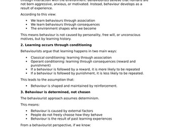 AQA Psychology – Introducing Approaches: Behaviourism Starter Pack (KS5)