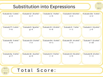 Substitution into Expressions - 20 Questions