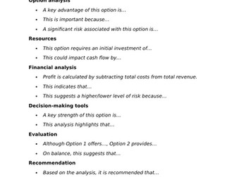Report Writing - Sentence starters KS5 Btec Business students