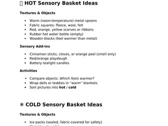 Hot and Cold - Sensory Basket Ideas