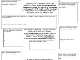 War Photographer worksheet IGCSE English literature