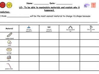 Materials Investigation Worksheet – Manipulating and Exploring