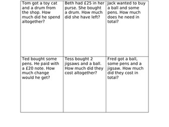 Y2 Word Problems Addition and Subtraction