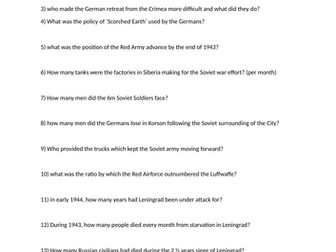 World War 2 in Colour: Soviet Steamroller question sheet