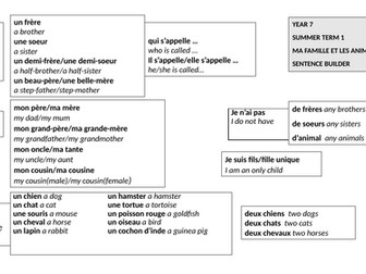 Family and pets sentence builder French