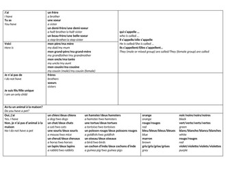 Family and pets sentence builder French