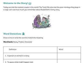 The Twits- Roald Dahl - Lesson 1 powerpoint and activity sheets