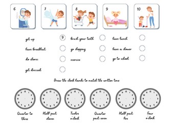 A1 ESL Daily Routine Worksheets | Telling the Time & Expressing Routine