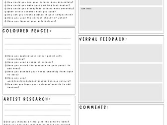 Feedback sheets for Art lessons