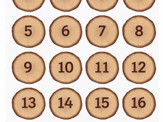 Number Cards 1-20 on wooden slices