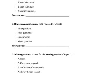 2026 English Language GCSE Revision Quizzes