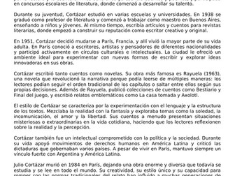 Comprensión lectora – Julio Cortázar_Práctica de los tiempos del pasado (B1-B2)_Answers included