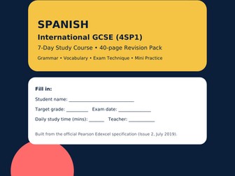 SPANISH  IGCSE EDEXCEL  40 PAGE REVISION