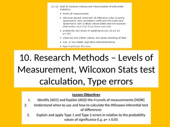 10. Research Methods - Levels of Measurement, Wilcoxon, type errors