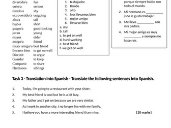 Identity and relationship UNIT 1 - Spanish gcse vocab, writing and reading