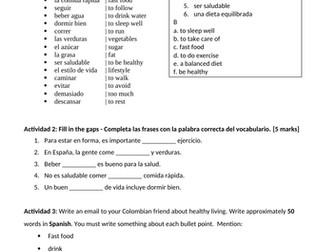 Healthy living and lifestyle - Unit 2 GCSE Spanish - Vocab, writing and speaking