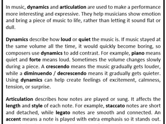 Dynamics and Articulation Worksheet (Cover Lesson)