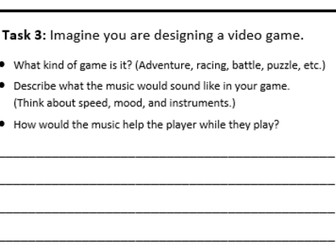 Video Game Music Worksheet 2 (Cover Lesson)