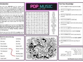 Pop Music 2020 - 25 Worksheet (Cover Lesson)