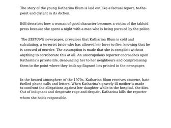 "Die verlorene Ehre der Katharina Blum" A/AS Level German