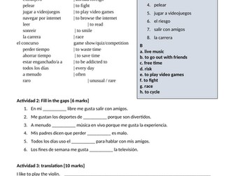 GCSE Spanish - Unit 4 – Free time activity. Vocab, written tasks and speaking practice (photo card)