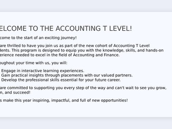 T Level Accounting Induction Lesson & Course Overview