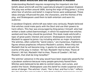 Macbeth by William Shakespeare – Beliefs about Witchcraft and the Supernatural