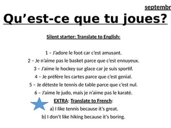 Hobbies and opinions -French