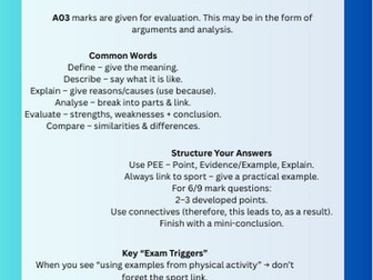 GCSE PE Help Card