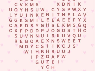 Valentine's Day wordsearch + answer sheet