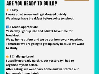 Mi rutina escolar - sentence builder worksheet