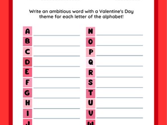 Valentine's Day Vocabulary Challenge sheet