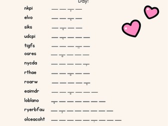 Valentine's Day word scramble worksheet