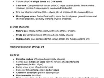 A' Level Crude oil and Fractional distillation Summary, Questions and Answers