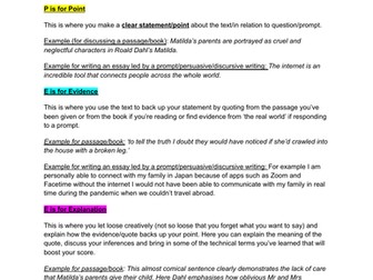 Essay Skills Pack: PEE formula, Figurative Language, Template sentences, Expression