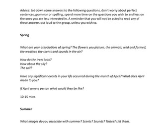 'Four Seasons: Creative/ Imaginative Writing ' prompts: unusual!