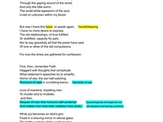 "After Dunkirk" A* English Literature poetry analysis: Alun Lewis Anthology WJEC