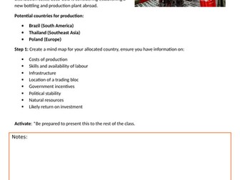 A level Business Theme 4: Assessment of a country as a production location