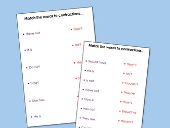 Apostrophes for contractions - matching contracted words with non contracted words