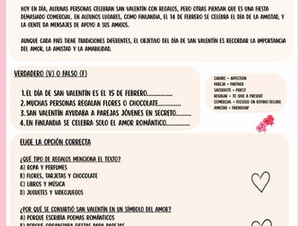 San Valentin Spanish reading comprehension KS3/KS4